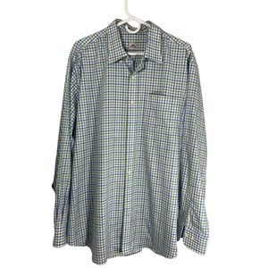 Petter Millar Men's XL Plaid Green Blue White NanoLuxe Easy Care Cotton
